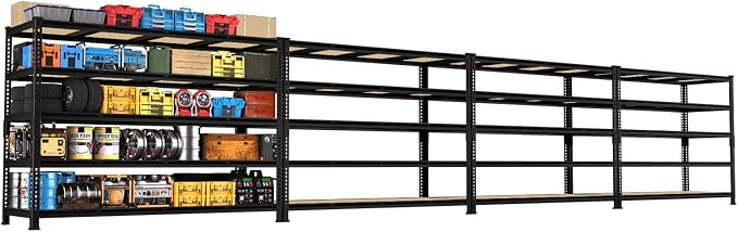 PrimeZone 60" W X 24" D X 72" H Heavy Duty Garage Storage Shelves, 3000 LBS | 5 Tier Adjustable Metal Shelf, 15 Support Beams, Solid Steel Frame, Freestanding, Storage for Basement, Warehouse, 4 Pack