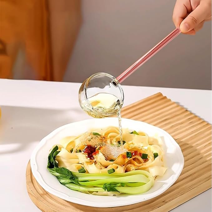 2 Pcs 9.65” Heat Glass Ladle, High Temperature Borosilicate Glass Mixing Utensil Ladle with Pourable Mouth Can Be Heated Directly with Open Flame for Home Kitchen Banquet Restaurant Soup Spoon, Pink