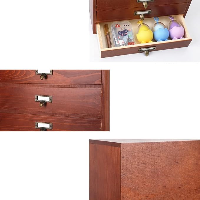 GoooodGIFT Wooden Drawers Large Wooden Box with Drawer, Brown | 5 Drawer Wood Storage Box , Vintage Desktop Organizer with Drawers, Desk Organizers for Library Card Catalog Cabinet