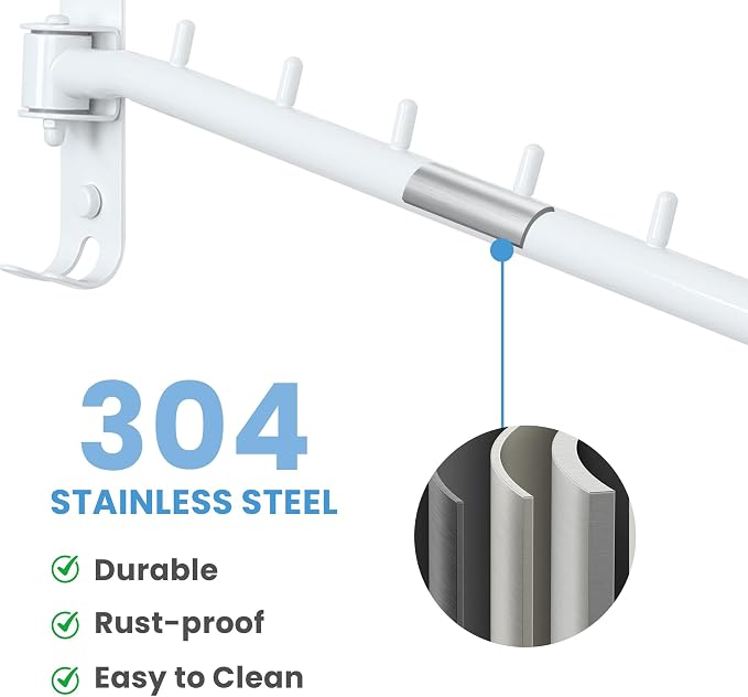 Mooche Swing Clothes Hanger Rack, Garment Racks 11.93" Long, White | 180°Rotation Laundry Drying Rack 304 Stainless Steel Space Saving Wall Mounted for Laundry Room Bedroom Balcony