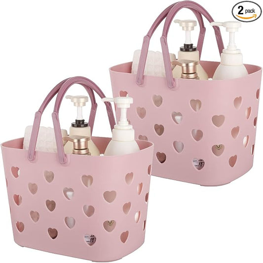 Anyoifax Portable Shower Caddy Tote Plastic Storage Basket with Handle Box Organizer Bin for Bathroom, College Dorm, Pantry, Kitchen, 2 Pack, Pink | Bathroom Caddy Storage Tote Cleaning Supply Caddy for College Dorm, Kitchen, Pantry, Garage