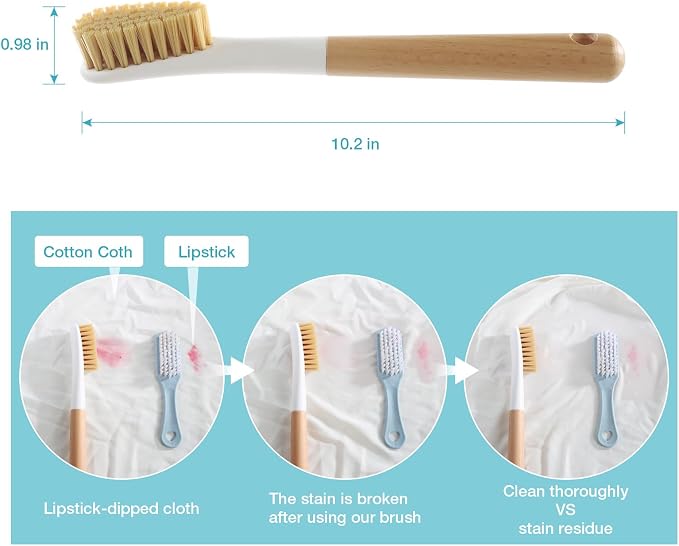 Wood Laundry Brush, OSCIOSS Laundry Stain Brush wth Long Handle and Soft Bristle for Cleaning Clothes & Shoes, Protable Laundry Brush for Stains on Clothes (Natural)