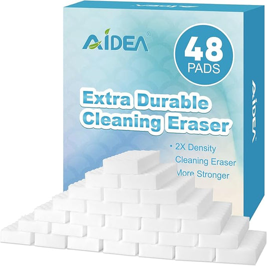AIDEA Magic Sponges Cleaning Eraser, 2X Density Stronger Sponge for Household, Powerful Scrubber Foam Pads, Multi-Surface Cleaning Supplies for Kitchen, Furniture, Bathroom, Sink, Wall, 48 Pads