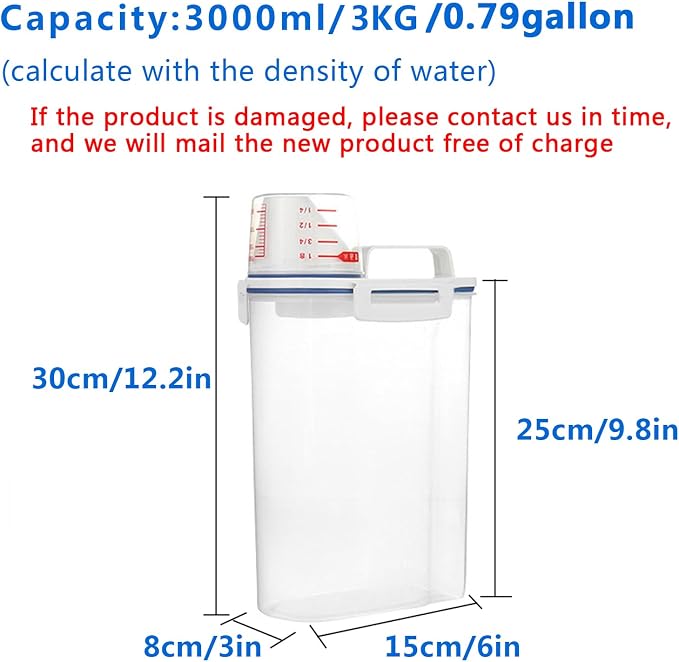 2 Pcs 5.5 LB Rice Storage Container, Airtight Cereal Flour Dispenser with Pouring Spout & Measuring Cup, Kitchen Plastic Clear Dry Food Storage Bin for Grain Oatmeal Snacks Pet Dog Food | BPA Free, Airtight Lid, See Through, with Pouring Spout, Dispens...