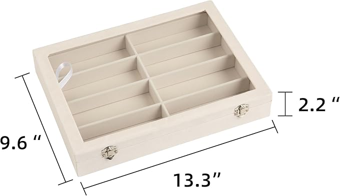 Frebeauty 8-Slot Sunglass Organizer,Velvet Sunglass Holder with Clear Lid | Vanity Glass Holder,Sunglass Case For Multiple Sunglass,Sunglass Tray for Drawer,Sunglass Box for Women,Eyeglass Organizer