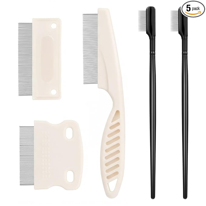 Fullhawl 5 Pieces Dog Eye Combs Tear Stain Remover Combs Pet Grooming Comb for Small Dogs Gently Removing Eye Mucus and Crust (Beige, Black)