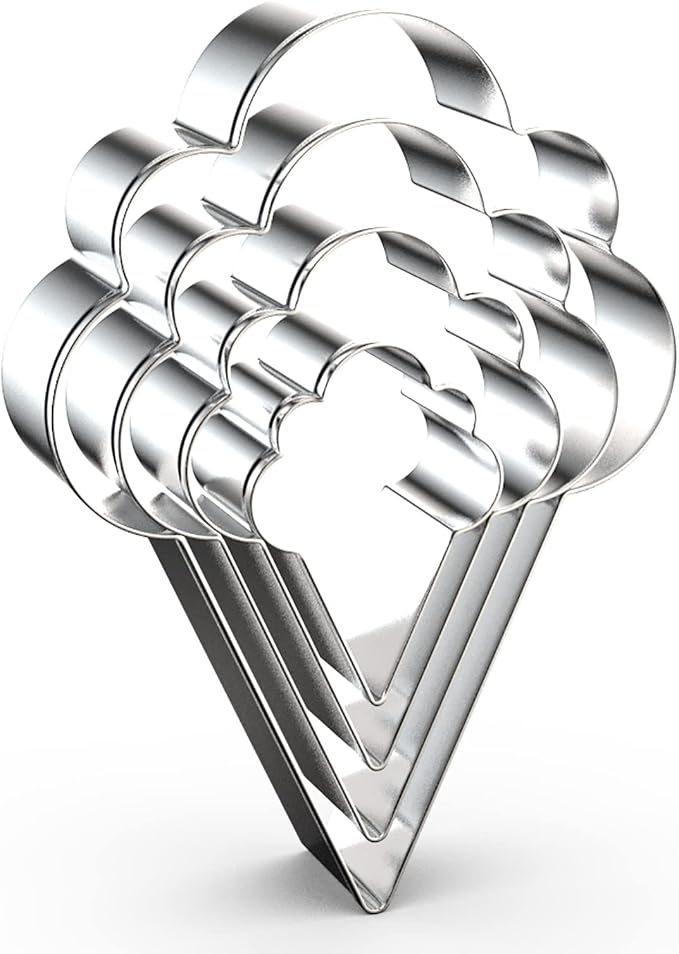 Ice Cream Cone Cookie Cutter Set for Summer - 5", 4", 3", 2" - 4 Piece - Stainless Steel