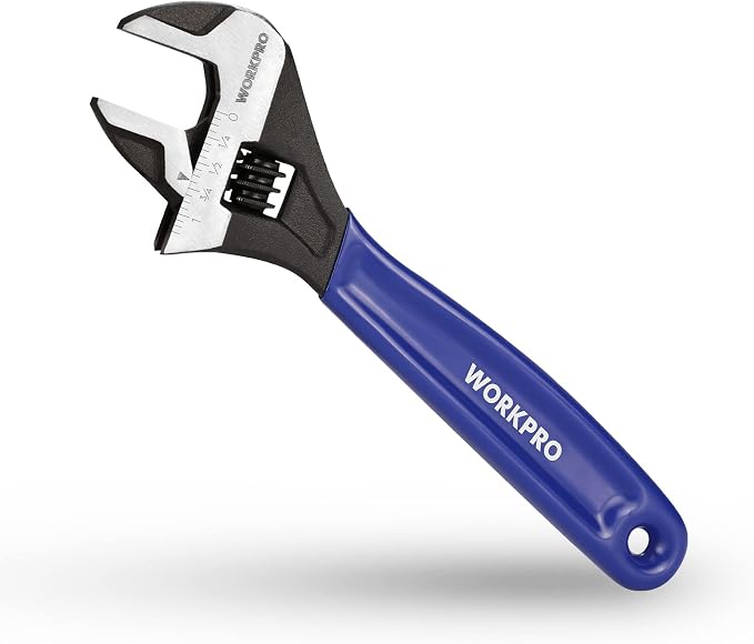 WORKPRO 8-Inch Adjustable Wrench, Cr-V Steel Wide Jaw Black Oxide Wrench | Metric & SAE Scales,Ideal for Home Repairs, Garage, Workshop and DIY Applications