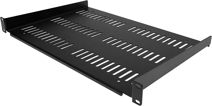 StarTech 1U Vented Cantilever Shelf, 12in, 55lb, 25kg (SHELF-1U-12-FIXED-V) | Universal 19in EIA-310 fit, 30.5cm depth, 2.0mm SPCC steel, Network equipment rack, Cabinet, Tray