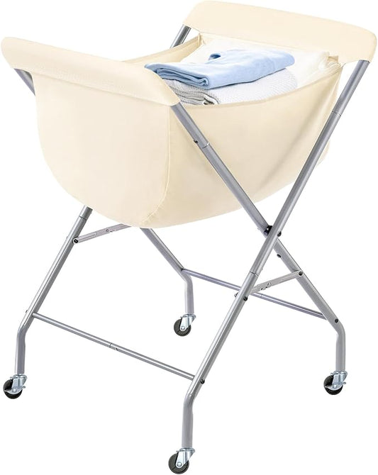 ELYKEN Laundry Basket with Wheels, Collapsible Laundry Hamper, Cream | Removable Liner Bag, Foldable Design, 118L Capacity, Sturdy Metal Frame, 4 Casters, Laundry Cart for Bedroom, Laundry Room