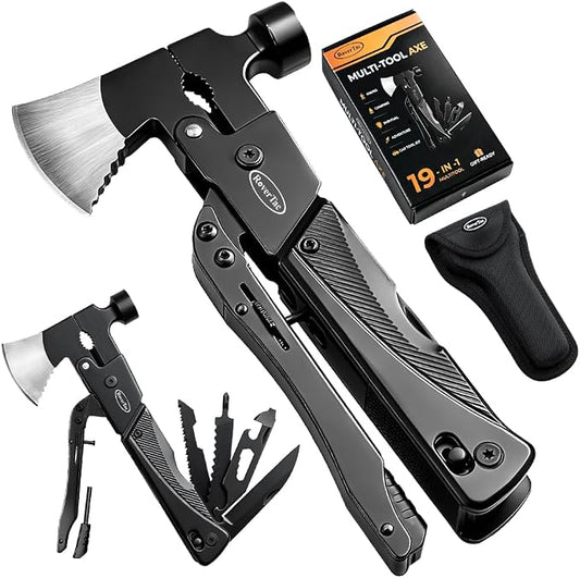 19-in-1 Multi-Tool Axe with Knife, Hammer, Saw, Screwdrivers, Bottle Opener, Nylon Sheath, Camping Tool Survival Gear, Gifts for Men, Dad Gifts, Husband Christmas Stocking Stuffers
