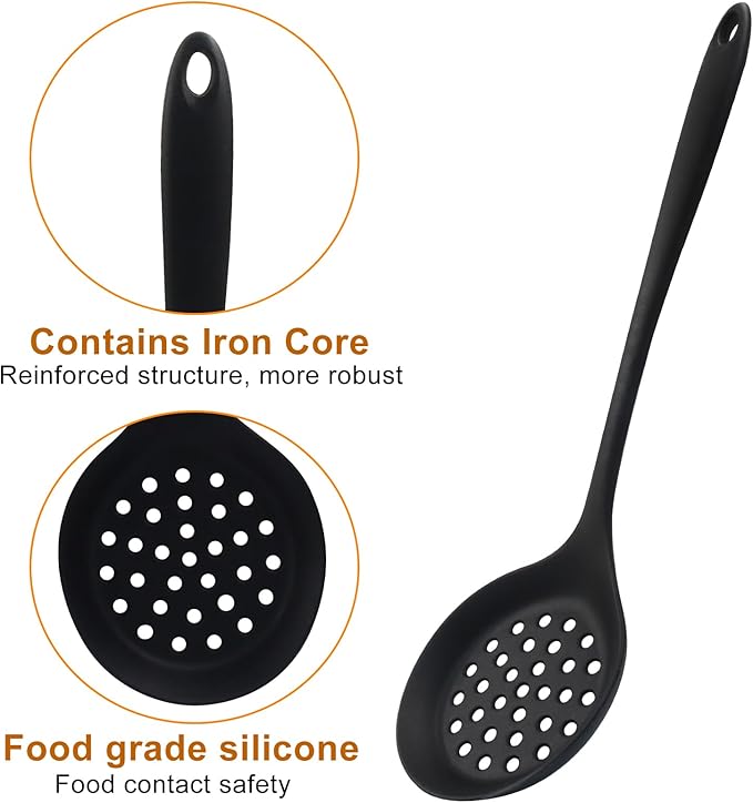 Jiozermi Silicone Soup Ladle and Slotted Spoon Set of 2, Heat Resistant Utensils for Cooking, Stirring, Serving, and Draining, Durable and Easy to Clean, Durable and Easy to Clean