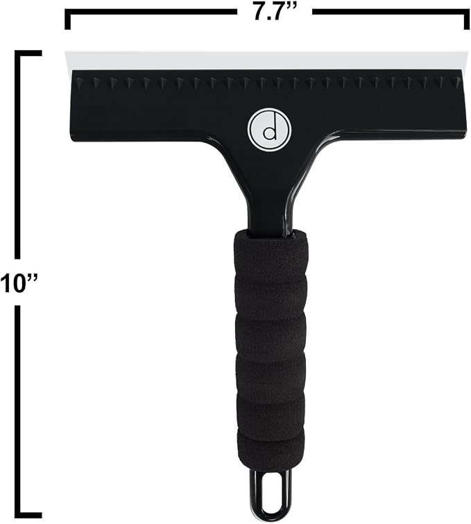 Squeegee for Shower Door, Car Windshield, and Glass Window - 2 Extra Silicone Replacement Blades - Foam Handle - Black