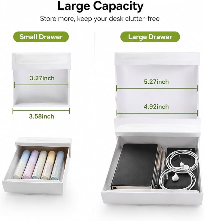 YOOUSOO 2 Pack Under Desk Storage Drawer Organizer Self Adhesive | Hidden Slide Out Drawer Attachment, with Self - Adhesive Feature for Desktop and Table Organization, Hidden Under Desk