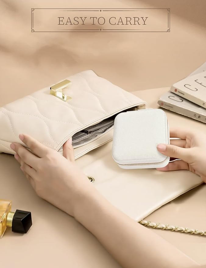 MFXIP Plush Velvet Travel Jewelry Case Small Jewelry Box Jewelry Organizer Storage Case Portable Jewelry Travel Case for Girls Womens Earring, Necklace, Rings,Bracelets with Mirror