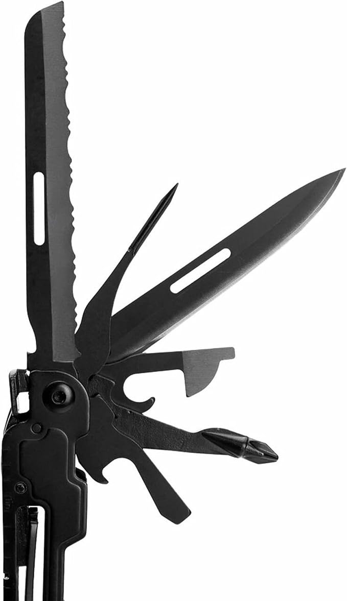 SOG PowerAccess Deluxe All-Around Heavy Duty Stainless Steel Multi-Tool w/Nylon Sheath, Two Knife Blades, Can & Bottle Opener, Black | Compound Leverage Pliers, 2 Blades, Wood Saw, Can and Bottle Openers, 12-Pc Hex Bit Kit