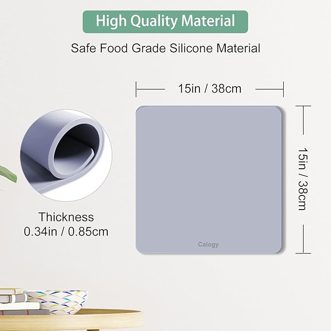 Calogy Heat Press Mat Silicone 15x15 inch, Heat Press Pad Resistant Fireproof 0.34in Thickness, Double Sided Easy Washable Mat for Vinyl Ironing Insulation Transfer Crafting Sublimation Projects