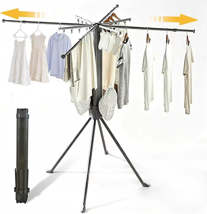 4-Legged Clothes Drying Rack Foldable, Drying Rack Clothing Floor Standing Laundry Drying Rack Collapsible Drying Racks with Sock Clips & Shoe Holders for Indoor and Outdoor Balcony Bedroom Apartment