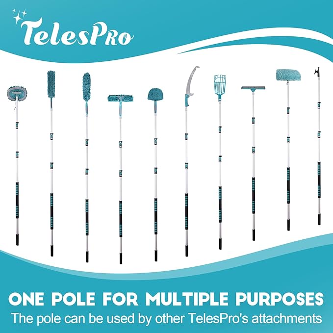TelesPro 20 Feet High Reach Cobweb Duster with 5-12Ft Extension Pole, Webster Cobweb Duster with 3-Stage Telescopic Aluminum Pole, Spider Web Brush for Outdoor & Indoor Cleaning - Soft Bristles.