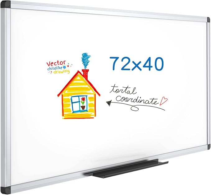 VIZ-PRO Dry Erase Board, 72" x 40" Large Magnetic Whiteboard for Wall | Silver Aluminum Frame, with Marker Tray, for School Office and Home