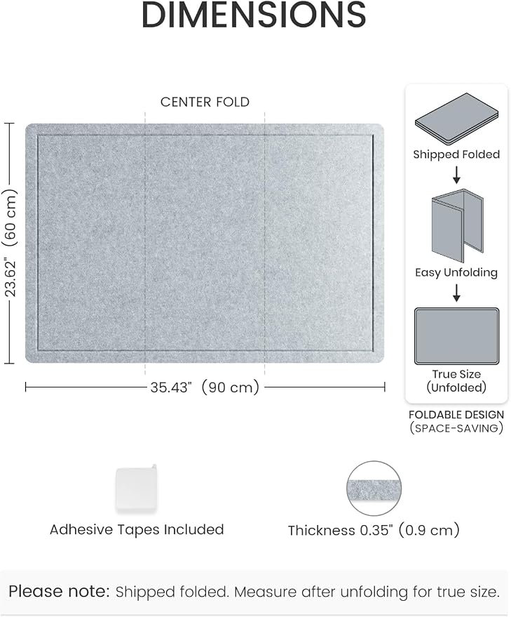 Fluxynara 35.4" x 23.6" Bulletin Board, Blue Gray | Cork Board Alternative with 12 Removable Adhesive Tabs, Foldable Felt Pin Board for Home, Office, Classroom & Dorm