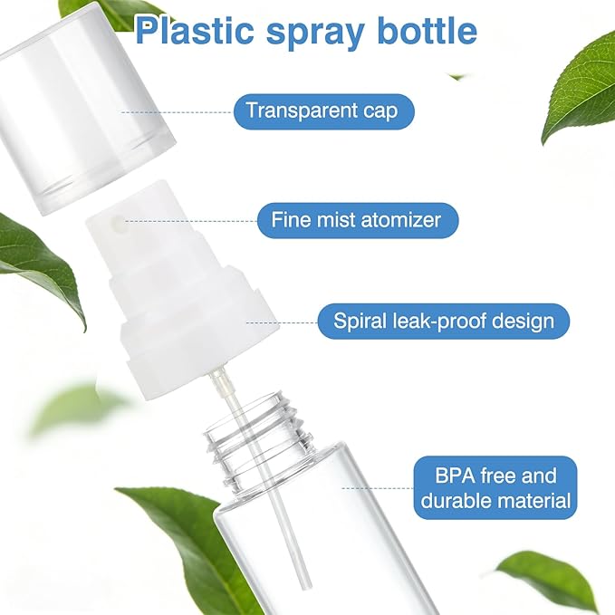 Travel Spray Bottles 2 Pack 1.35oz Small Fine Mist Spray Bottles, Portable Refillable Plastic Travel Bottle Set for Toners, Perfume, Rose Water