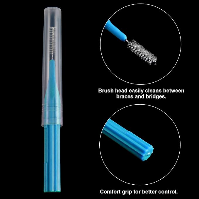 Patelai 100 Count Interdental Brush Set, Soft Braces Cleaner Picks with Cap, Multi Size Teeth Gap Cleaning Tool for Orthodontic Care Bridge Implant Travel Kit(Light Blue)