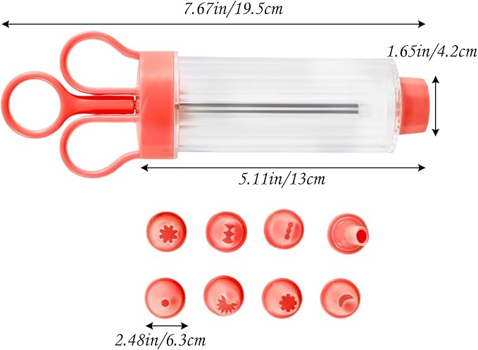 Cupcake Injector/Decorating Icing Set, 9-Piece Set, Stainless Steel Laminating gunCookie gunSqueeze cookie makerCream laminating gunLaminating nozzleSoluble beansBaking tools (Red 9pcs)