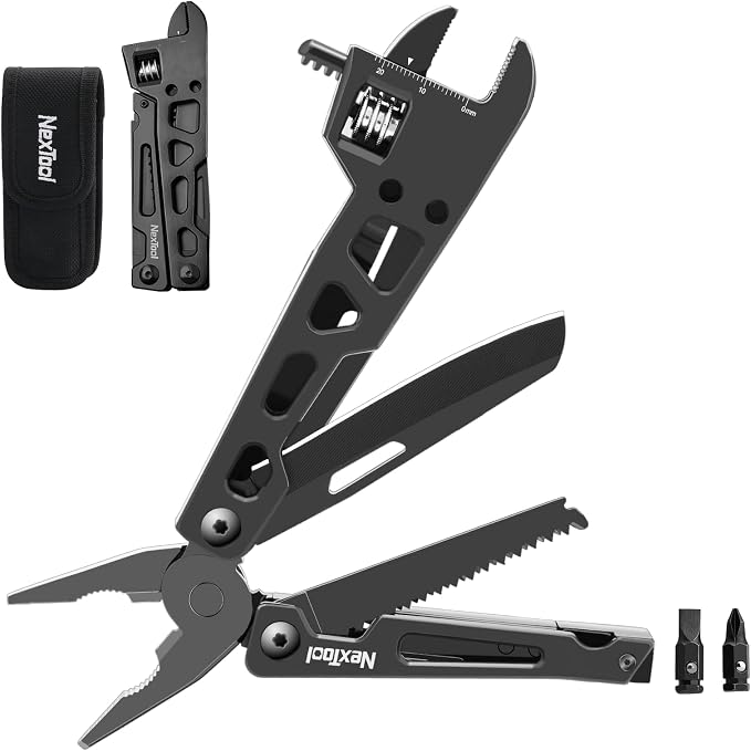 NexTool W3 Adjustable Wrench Multitool, 9-in-1 Folding Pliers | 20mm Jaw Opening, Locking Knife, Saw, Nylon Sheath, Heavy-Duty Stainless Steel Tool for Mechanical Repair, Camping, DIY