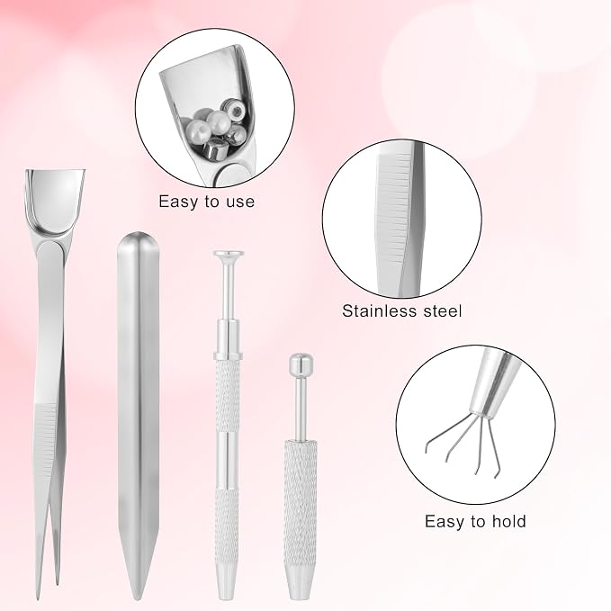 Gosknor 4pcs Cake Decorating Tools Set, Stainless Steel Bead Scoop Spatula Tweezers & 2 Icing Pens Professional Sprinkles Piercing Grabber Tools for Baking Cookies Cupcake Decoration (Silver)