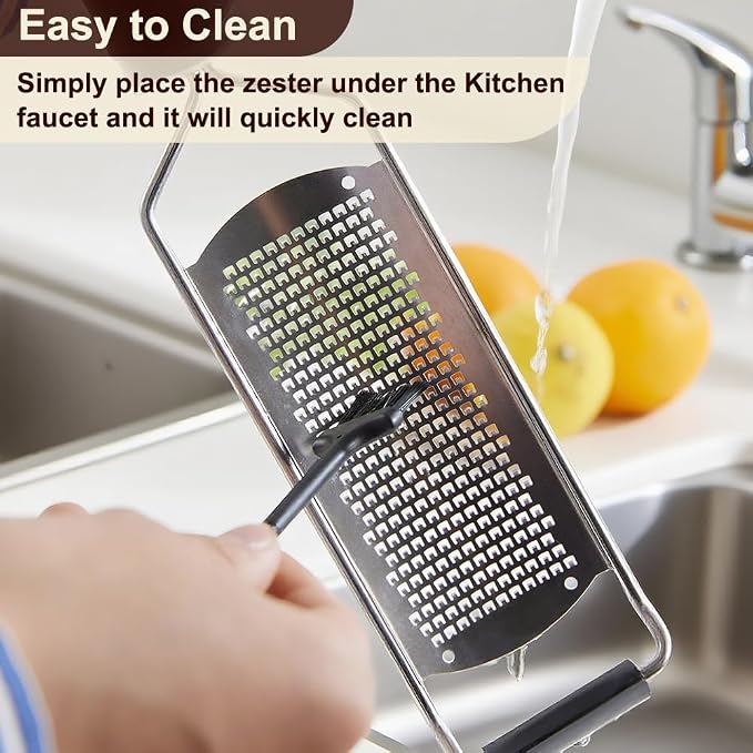 Upgraded Lemon Zester & Cheese Grater, Food Grade Stainless Steel None-Slip Hand Fine Grater for Garlic, Ginger, and Chocolate, Durable and Easy-To-Clean（Dishwasher Safe）