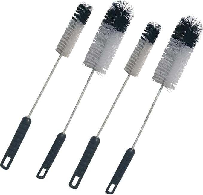 Bottle Brushes Thin Long Handle X 4, Utility Skinny Wire Cleaner Set Big Small, Bendable Flexible for Cleaning Narrow Neck Water, Beer, Wine, Baby Bottles, Pipes, Tubes, Hoses, and Flasks