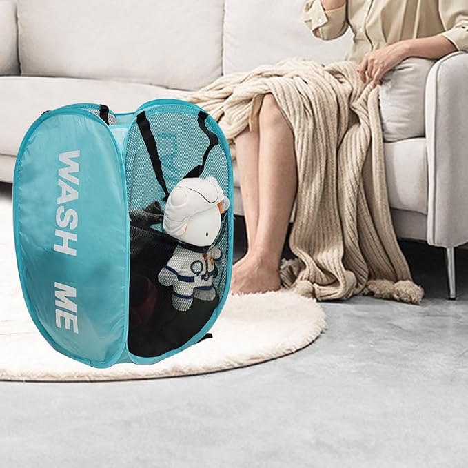 2Pcs Dirty Clothes Hampers for Laundry Foldable Mesh Pop Up Hampers | Collapsible Laundry Baskets Travel Cruise Hampers Blue Space Saving Easy to Carry for Laundry Room, College Dorms, Bedroom