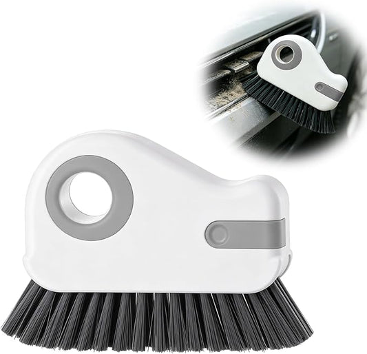 2 in 1 Groove Cleaning Brush, Multifunctional Window Track Cleaner with Hidden Scraper, Hard Bristle Grip Brush Sliding Door Cleaning Tool for Vehicle Home Office (Gray)