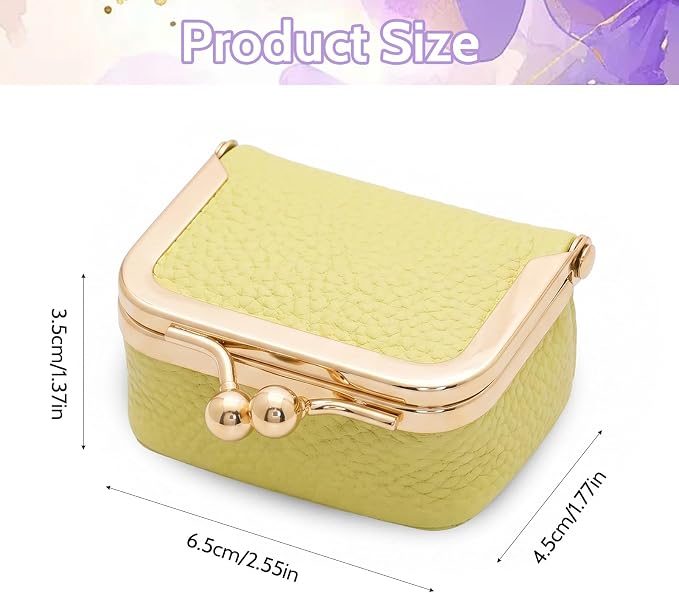 Genuine Leather Mini Jewelry Box Portable Vintage-Inspired Leather Small Coin Purse Jewelry Organizer Case Mini Travel Ring Box with Kiss Lock for Women Earring Ring Necklace