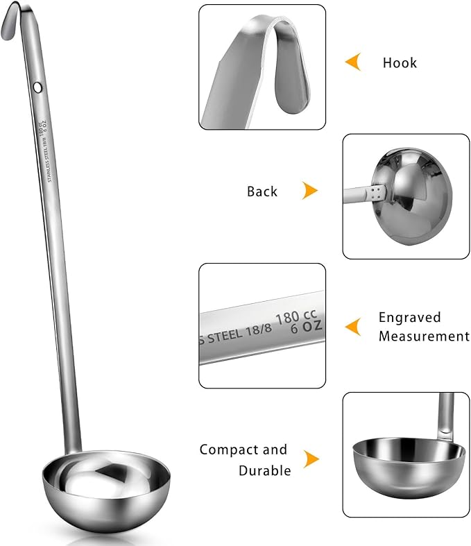 meekoo Stainless Steel Ladle Soup Handle Ladle with Pouring Rim for Kitchen Cooking Soup Sauce