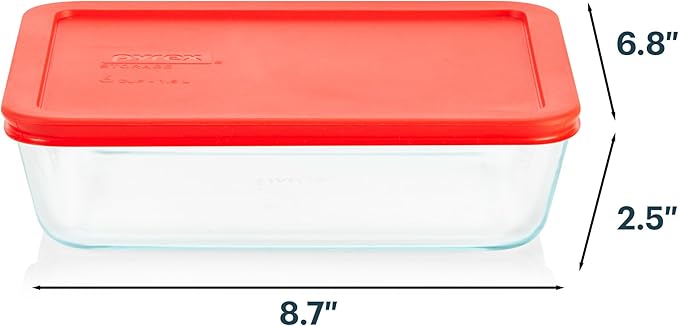 Pyrex Simply Store Glass Food Storage Container, Snug Fit Non-Toxic Plastic BPA-Free Lids, Freezer Dishwasher Microwave Safe, 6 Cup