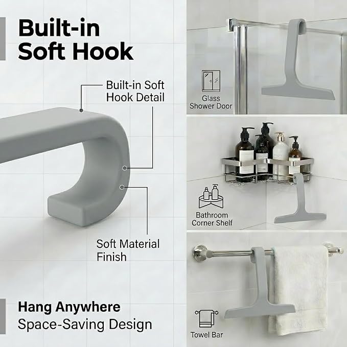 Bathroom Glass Shower Door Squeegee, Silicone & Metal, Gray, 10" W x 9.2" L | Effortless, Time-Saving, Rustproof, Flexible, High Quality, Efficient, Cost-Effective, Multi-Functional, Wear-Resistant