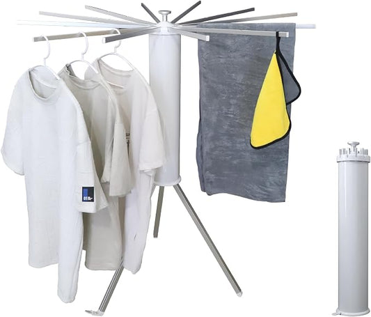 RFOUO Foldable Clothes Drying Rack Tripod with Aluminum 12 Rods | Portable，Space-Saving Freestanding Drying Rack for Indoor Outdoor, Apartment, Bedroom, Laundry Room