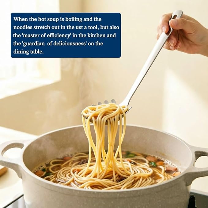 Berglander Kitchen Ladle Spoon and Spaghetti Spoon Set 2 pieces, Pasta Spoon Stainless Steel Kitchen Utensils for Cooking, Stirring, Serving Spaghetti, Soup, Sauce, Dishwasher Safe