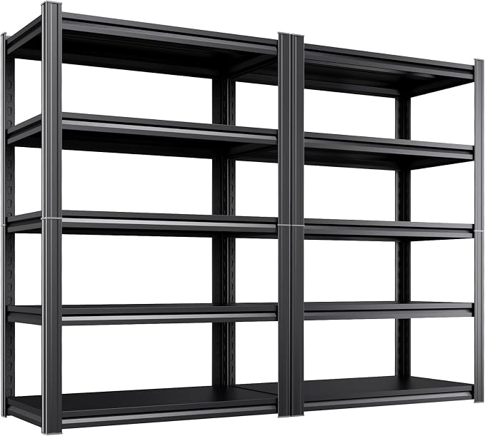 Set of 2 Heavy Duty Garage Shelving Unit, 71.2" H x 35.4" W x 16" D, 5-Tier Adjustable Storage Shelves for Garage Storage, Standing Shelf Unit & Shelves Organizer for Home, Warehouse, Workshop
