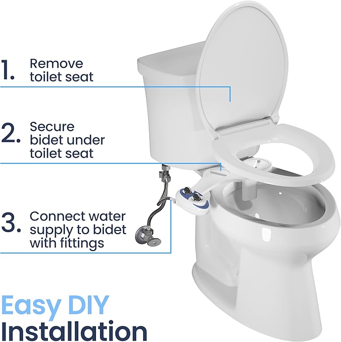 LUXE Bidet NEO 120 - Single Nozzle, Self-Cleaning, Non-Electric Bidet Attachment for Toilet Seat, Adjustable Water Pressure, Rear Wash (Blue)