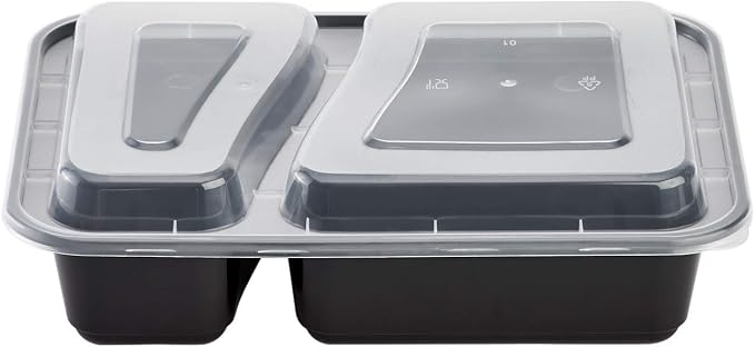 Karat Meal Prep Containers [30 oz - 150 ct] 2-Compartment, Reusable & Disposable Take Out Containers with Lids - Microwave & Dishwasher Safe Bento Boxes