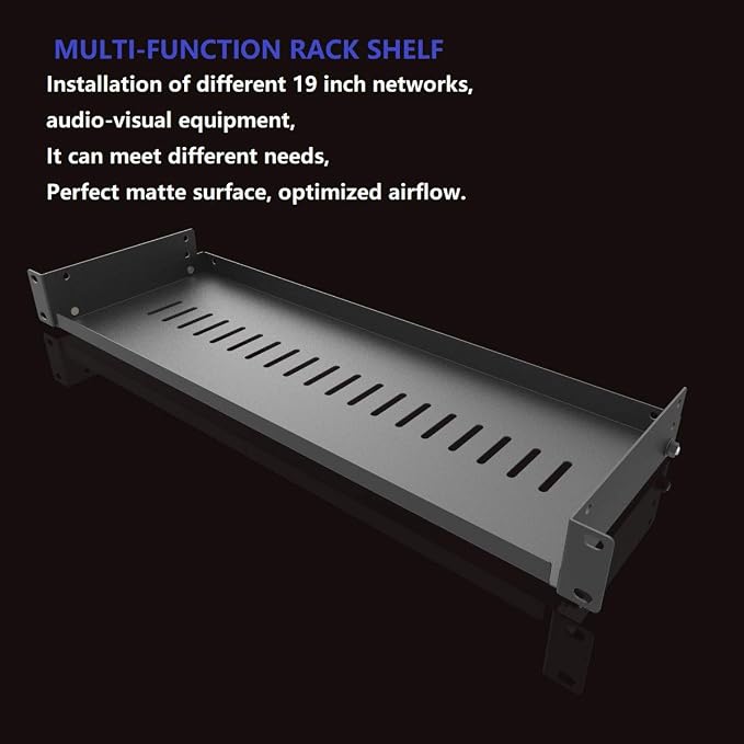 2 Pack of 1U Vented Cantilever Server Rack Mount Shelf 6" Deep | for 19" Network Cabinet or Equipment Rack, Metal,Disassembled Black(6V2PC)
