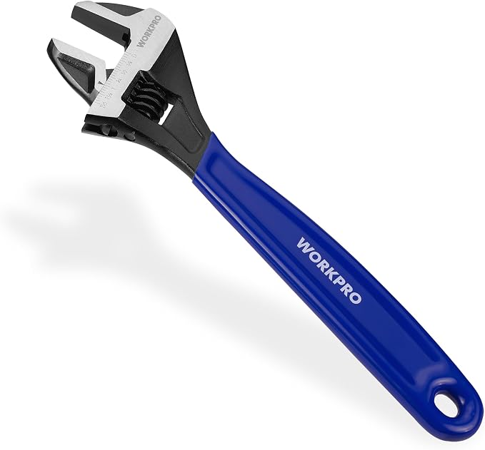 WORKPRO 12-Inch Adjustable Wrench, Wide Jaw Cr-V steel Wrench | Black Oxide Finish, Metric & SAE Scales,Ideal for Home Repairs, Garage, Workshop and DIY Applications