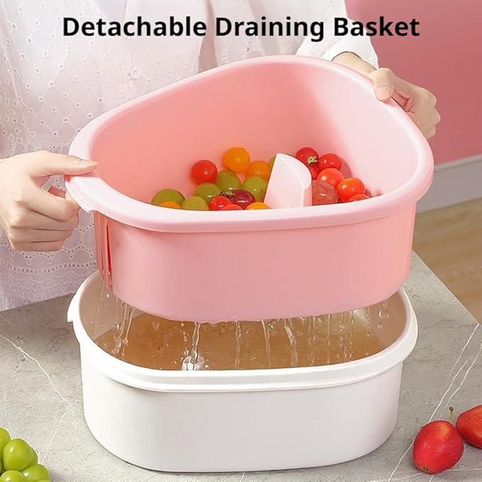 Fruit Cleaner Spinner Detachable Double Layer Drain Basket, 360 Rotary Brush Hands Free Deep Cleaning Vegetable Washer for Home Kitchen Berry Grape Cherry Washing Draining