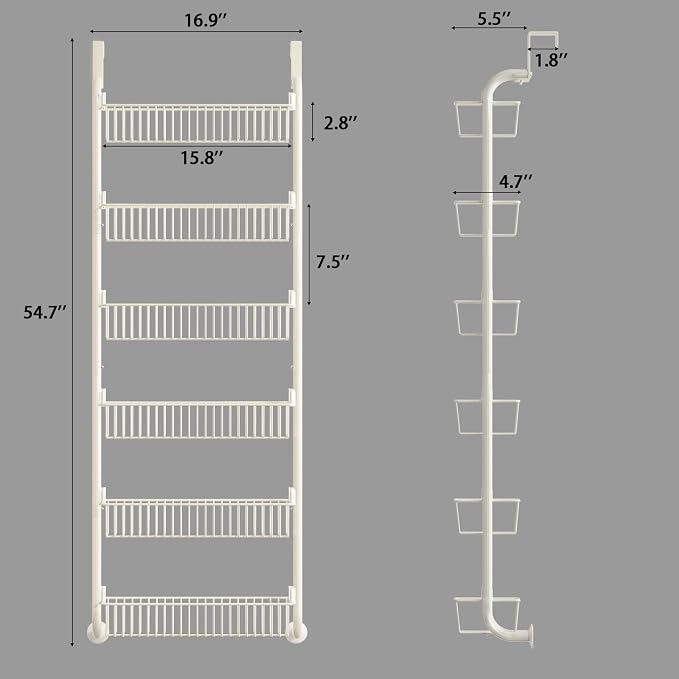 MIAOLI Over the Door Pantry Organizers and Storage, 6-Tier Spice Rack, Home & Kitchen Storage Shelves for Cabinet, Large Capacity Hanging Seasoning Organizer, Laundry Room Organization, White