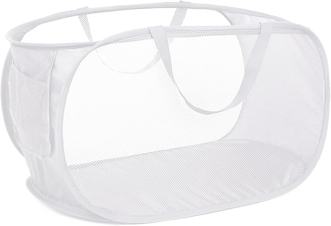 4 Pack Collapsible Laundry Baskets, Foldable Laundry Basket with Pocket, Durable Pop Up Hampers, Reinforced Handles Dirty Clothes Hamper for Laundry, Bedroom, Bathroom, Dorm, Travel or Camping White