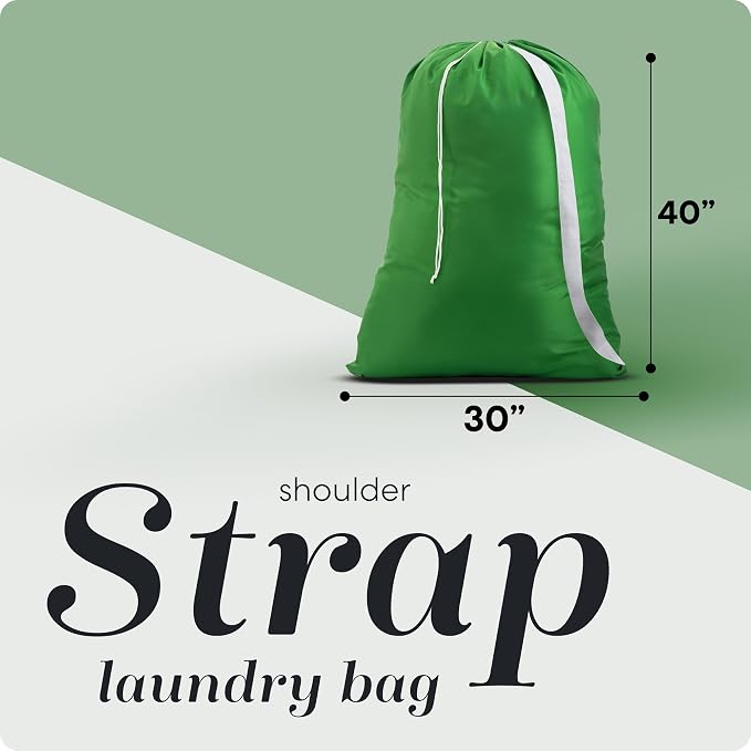 Handy Laundry Bag with Shoulder Strap 30"x40", Extra Large, Green | Washable Nylon, Holds 3+ Loads of Dirty Clothes, Drawstring, XL Sack for Travel, College Dorm, Camp, Laundromat, Green