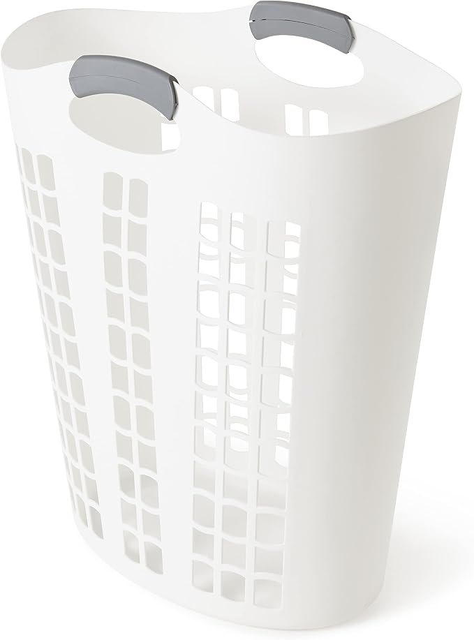 Gracious Living Easy Carry Flex Hamper, Large 87.5 Liter Lightweight Plastic Ventilated Laundry Basket Clothes Bin with Handles, White (2 Pack)